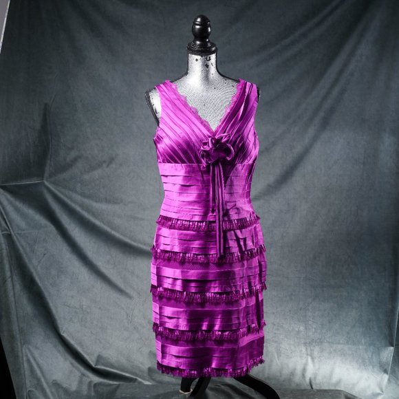 NWT May Queen | Magenta Ruffle-Tiered Sheath Dress & Shawl - sz 12 - Picture 10 of 11